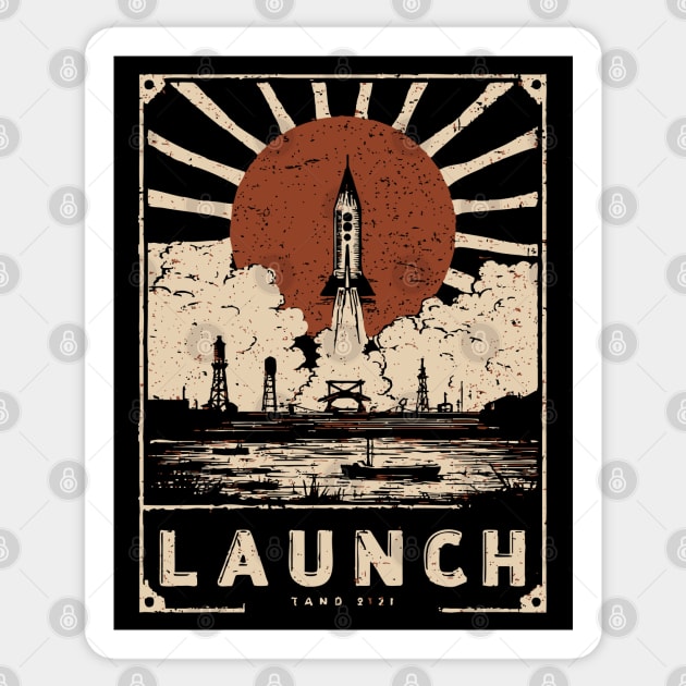 Launch Rocket - Vintage Japanese-Style Space Exploration Art Sticker by TuncGK